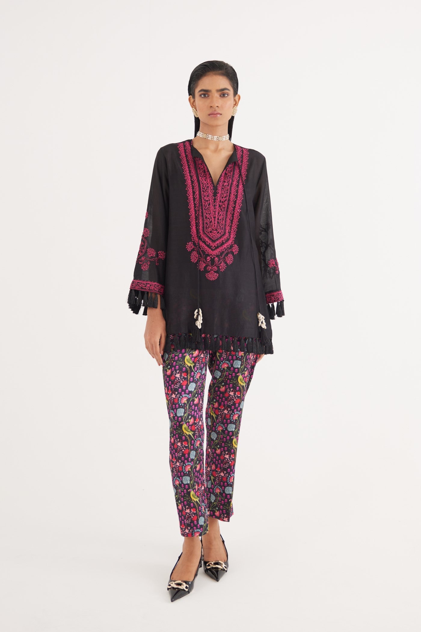 Black Silk Chanderi Embroidered kurta