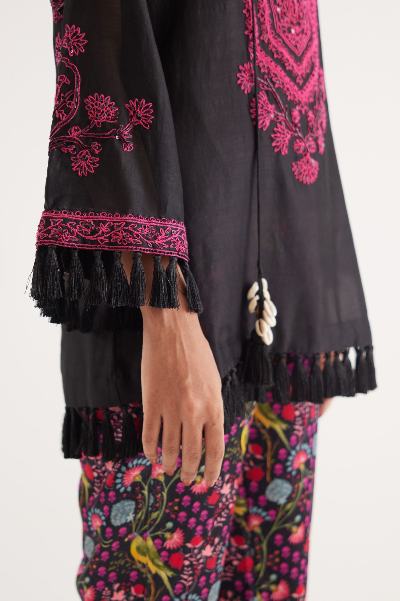 Black Silk Chanderi Embroidered kurta
