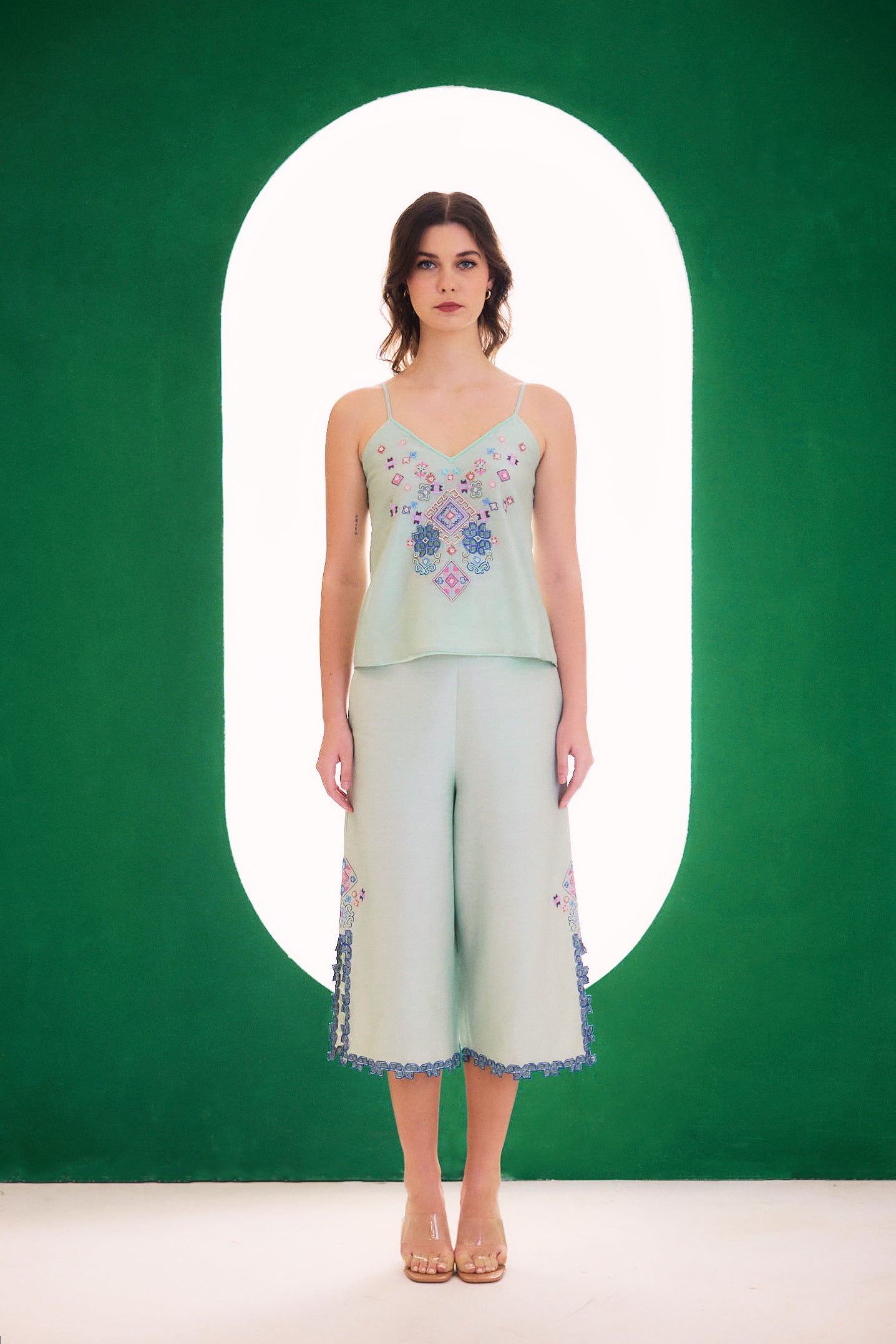 Mint Embroidered Dreamer Cape Set