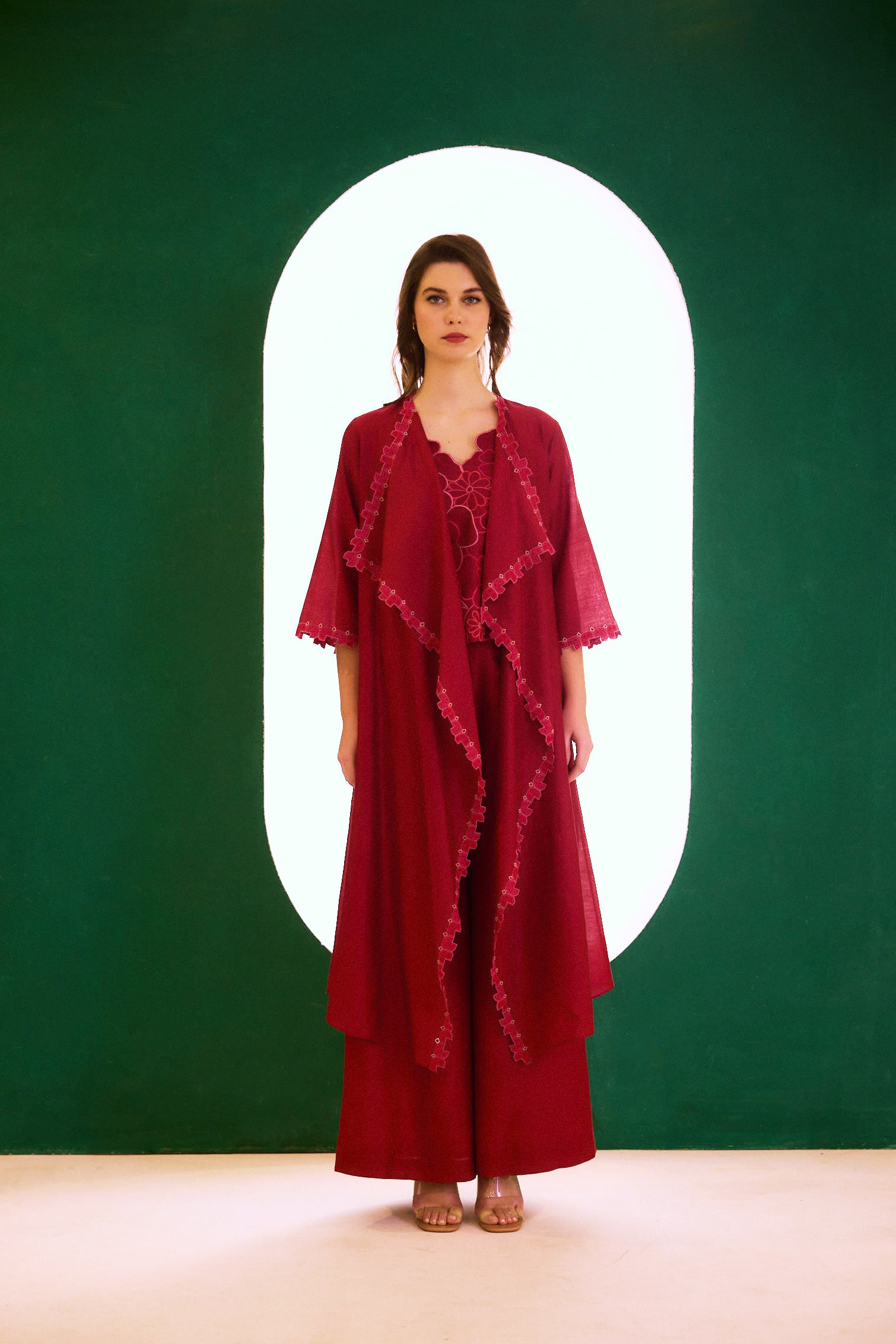 Berry Zealous Embroidered Palazzo Pants