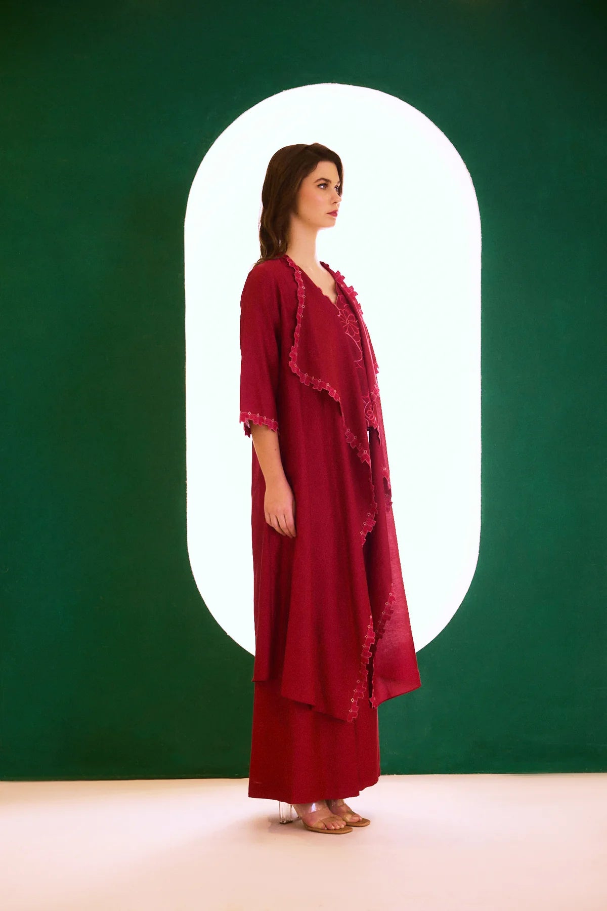 Berry Zealous Embroidered Cape Set