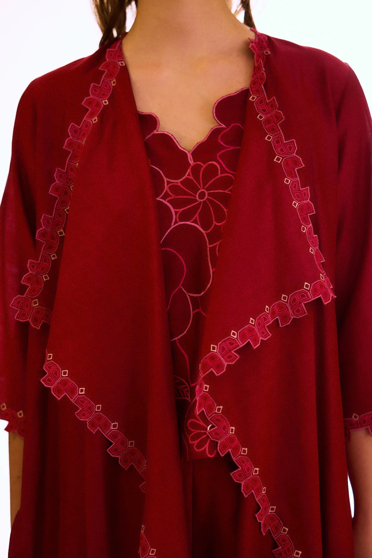 Berry Zealous Embroidered Cape Set