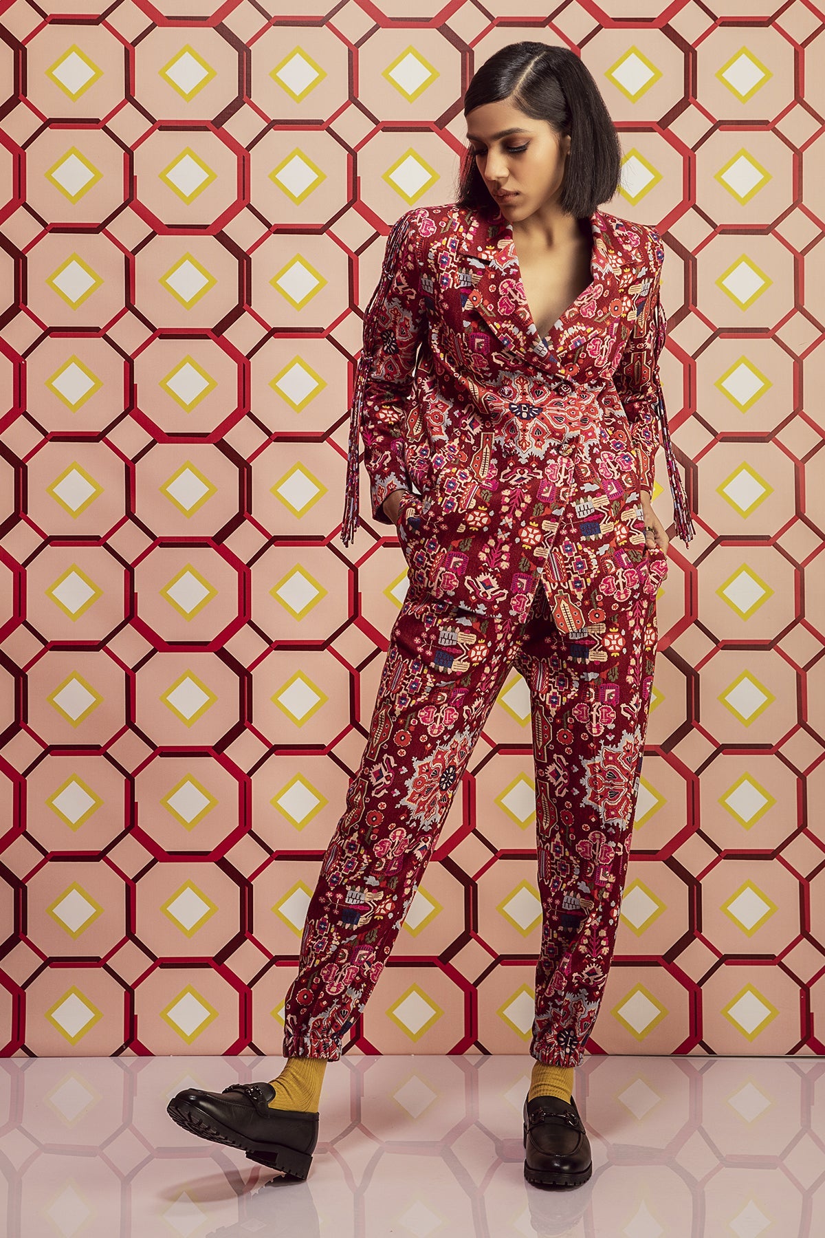 Kashan Red Print Jacket & Joggers in Handloom Organic Herringbone Cotton, handloom organic herringbone cotton lined with soft mulmul, BeTrue, Be True