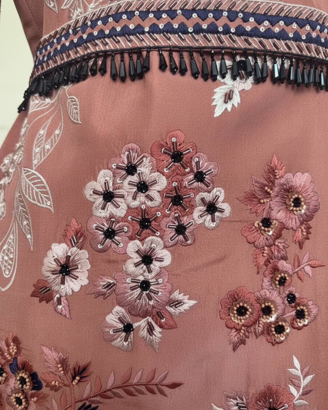Dusky rose embroidered jacket set