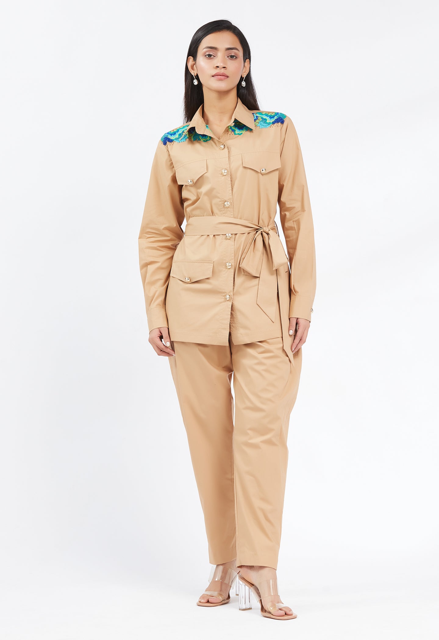 Camel Safari Hand Embroidered Co-ord Set