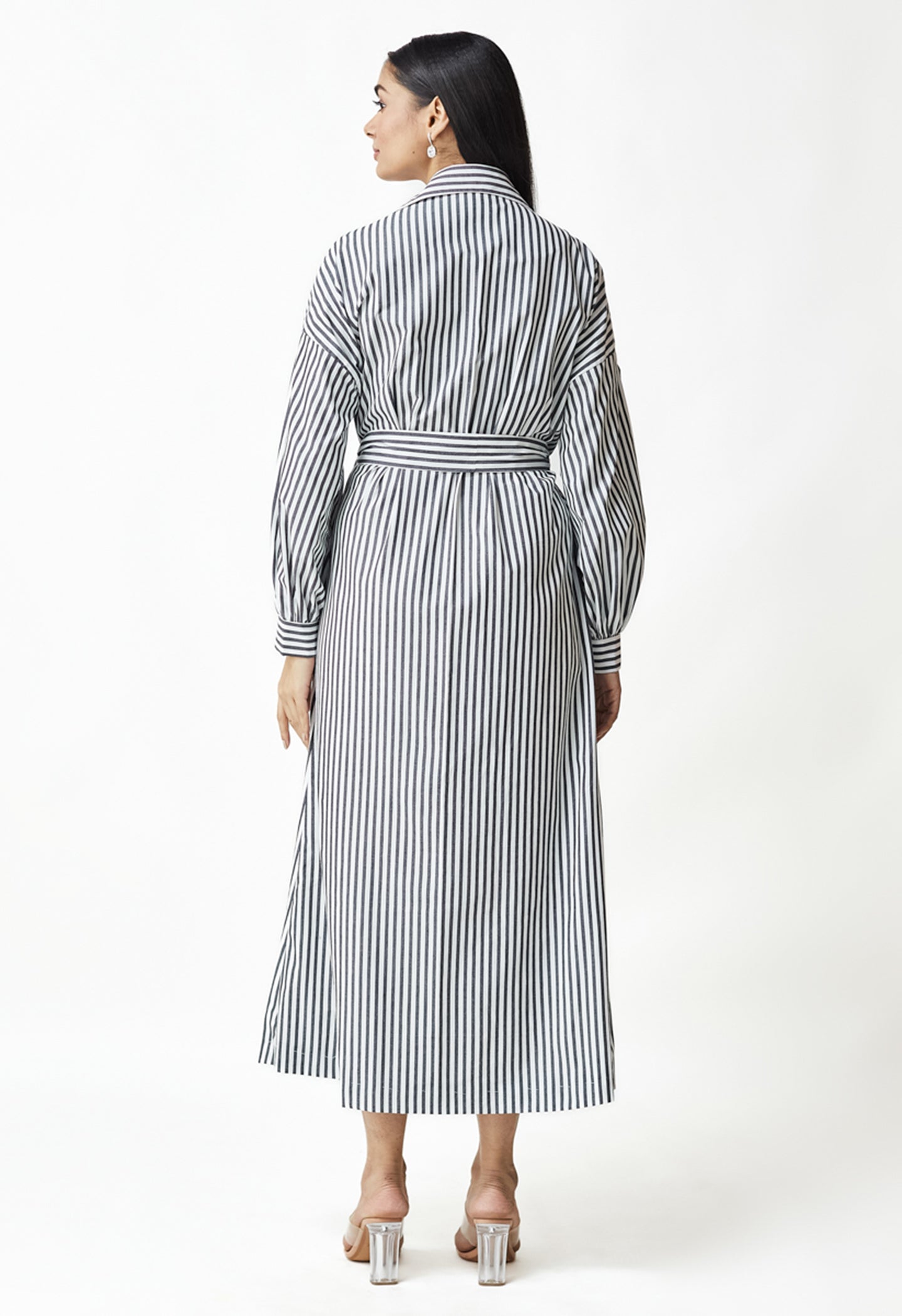 White & Black Stripe Embroidered Dress