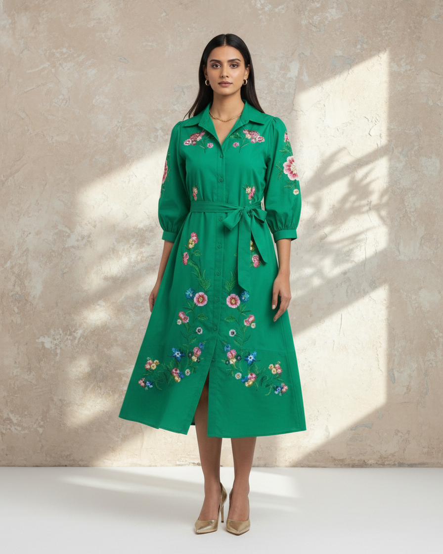 Emrald statement embroidered dress