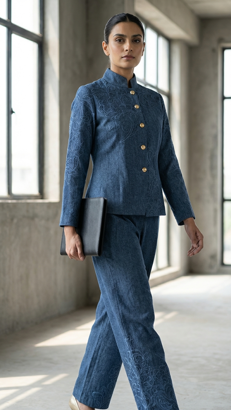 Cambridge blue denim jacket set