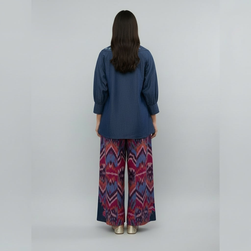 Hand-loom ikkat hand embroidered pants