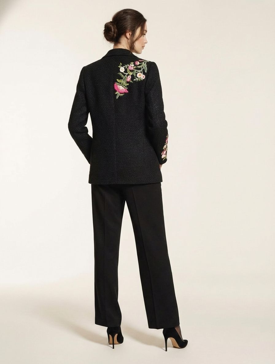 BLACK TWEED FLORAL JACKET