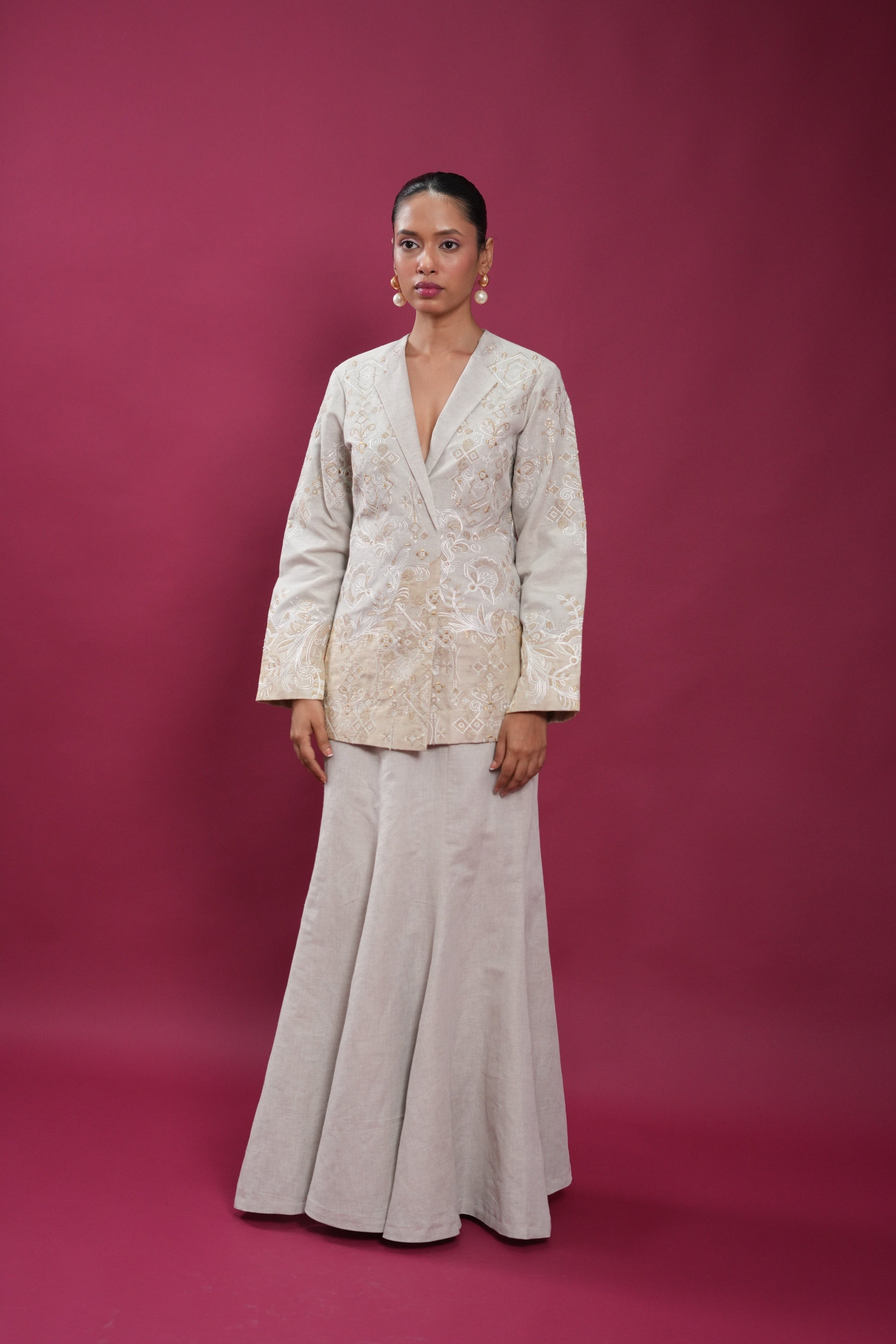 Regal Linen Jacket And Skirt Set