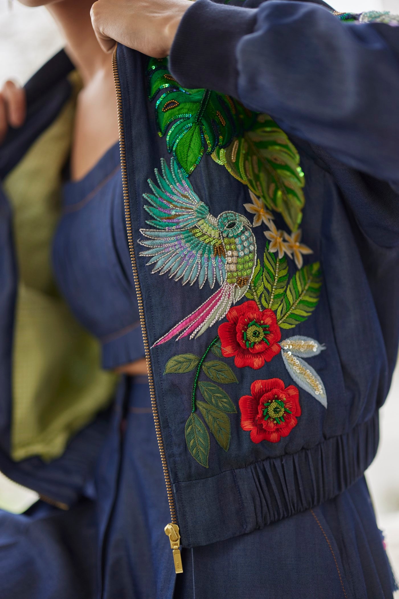 Women Clothing Denim Buda Embroidered Jacket pants bustier