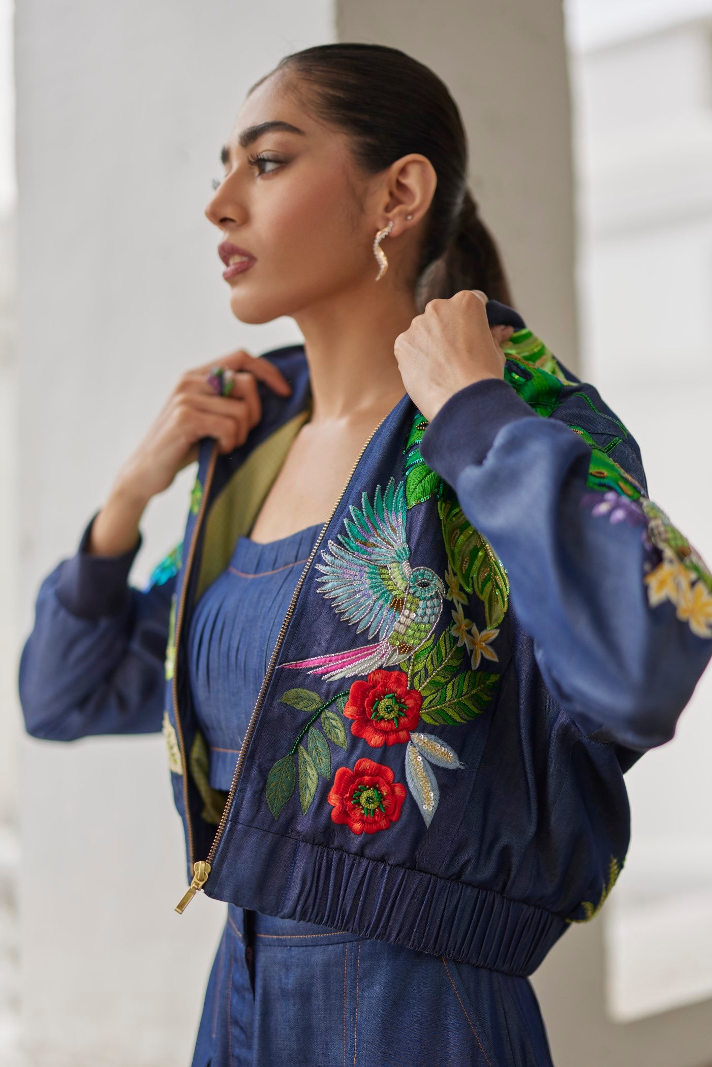 Women Clothing Denim Buda Embroidered Jacket pants bustier