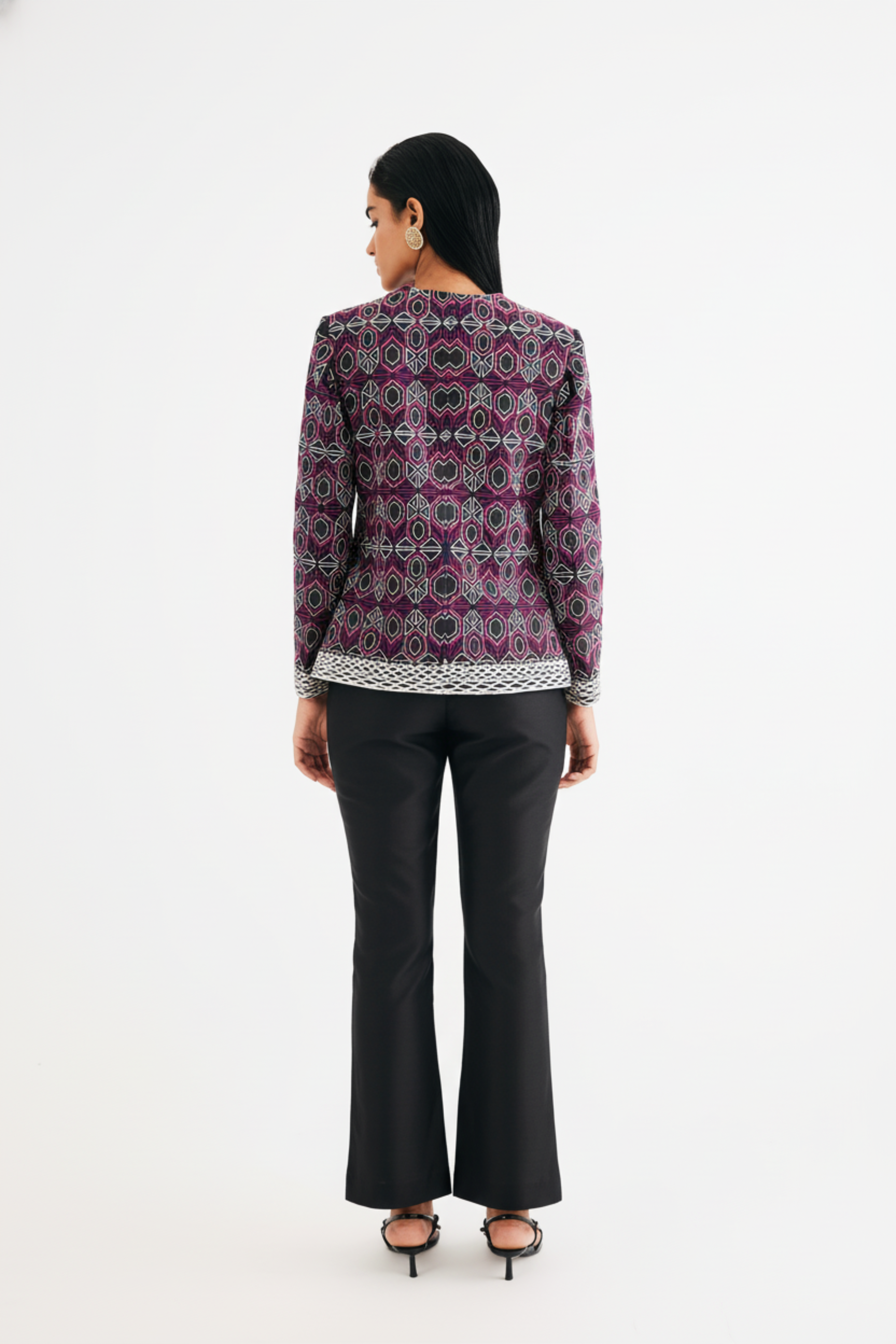Black and Pink Mughal Jaal Jacket & Pant Set