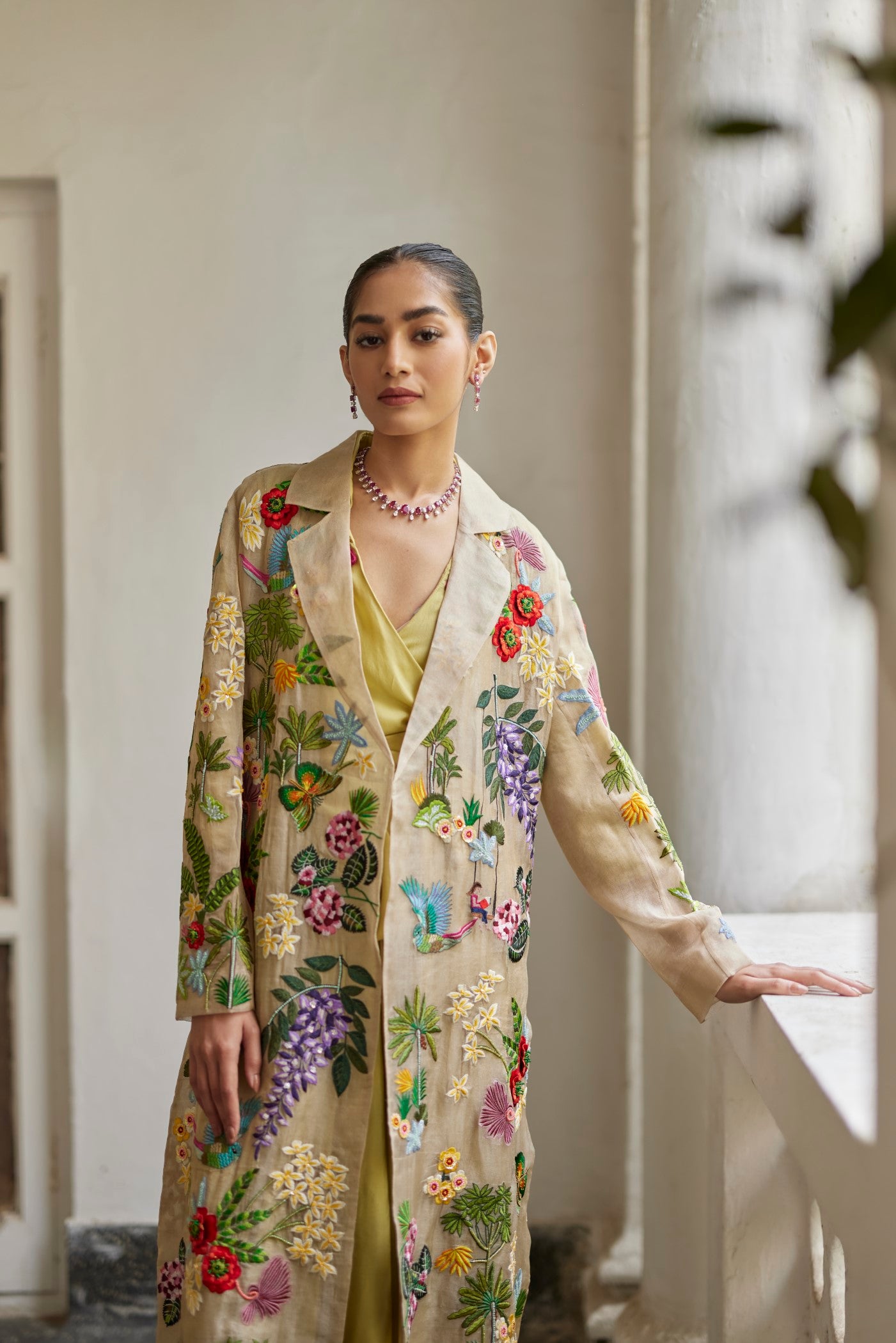 Women Clothing Golden Zari Embroidered Garden Jacket