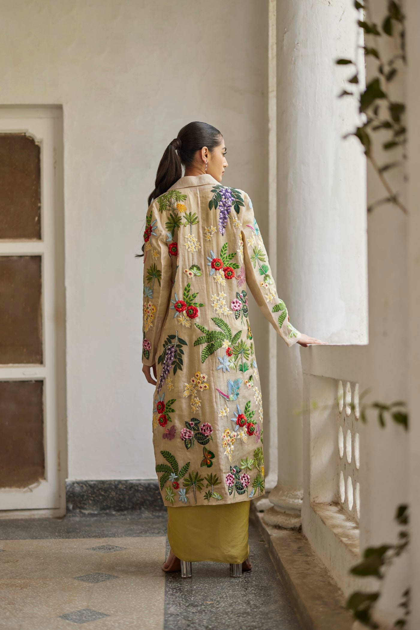 Women Clothing Golden Zari Embroidered Garden Jacket