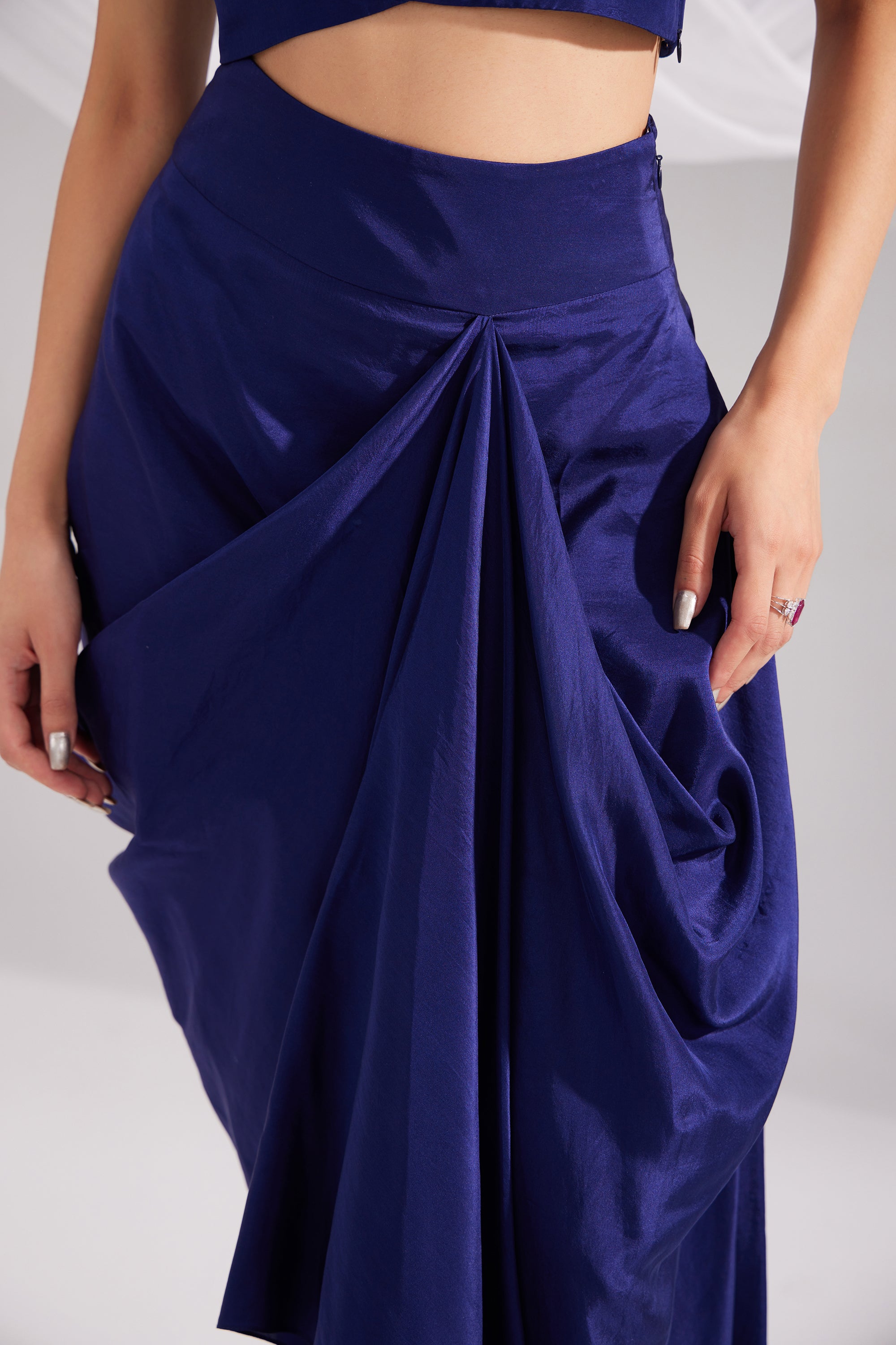 Midnight Blue Silk Bustier & Draped Skirt Set