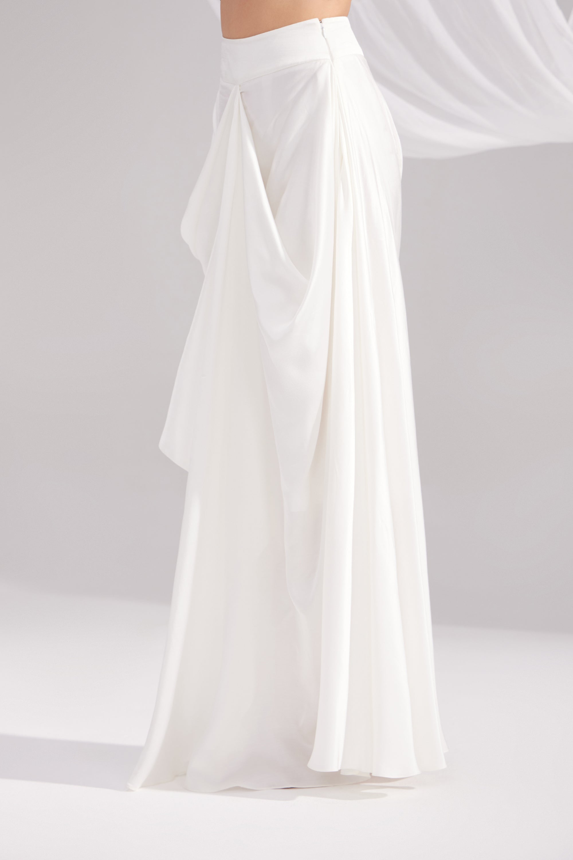 Pearl White Pure Silk Draped Skirt