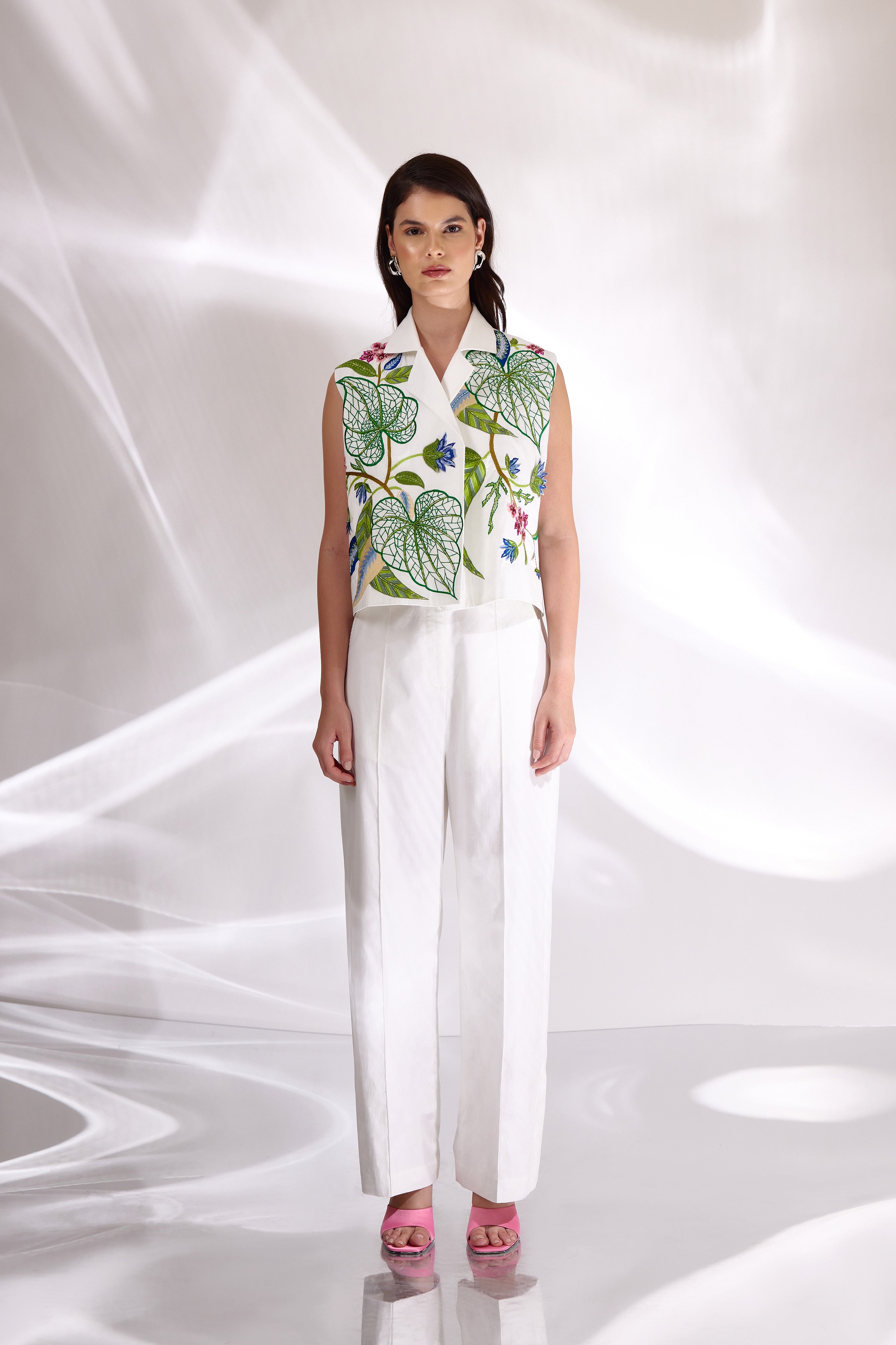 White Cotton High Waist Pants