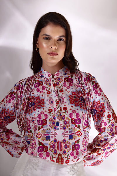 Kashan White Printed Dori Shirt In Handloom Organic Banana Silk, BeTrue, Be True