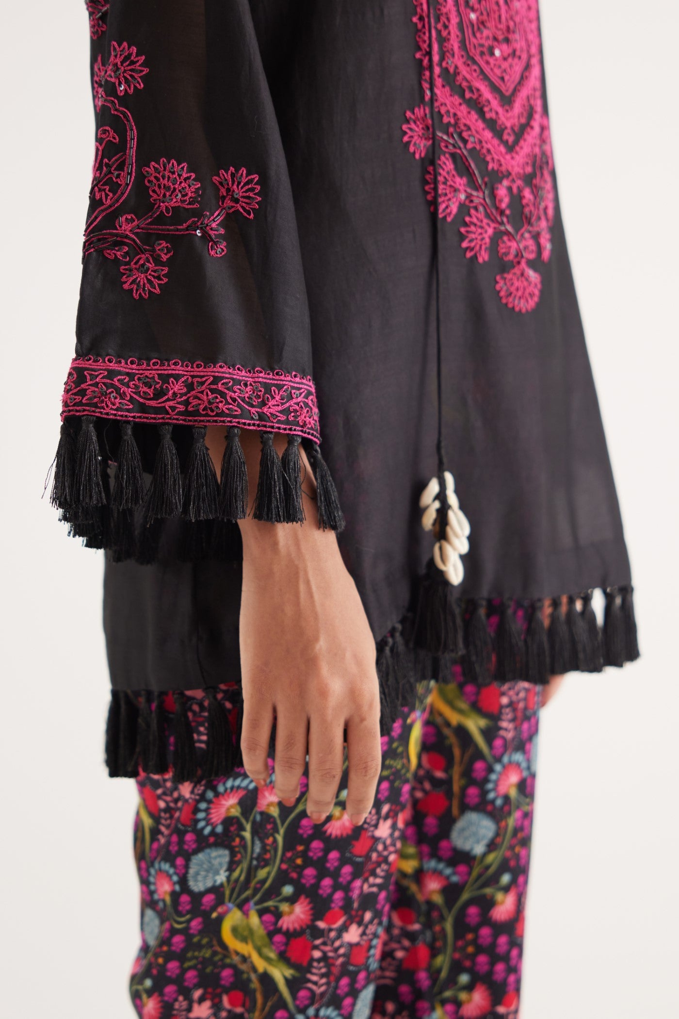 Black  Silk Chanderi Embroidered kurta