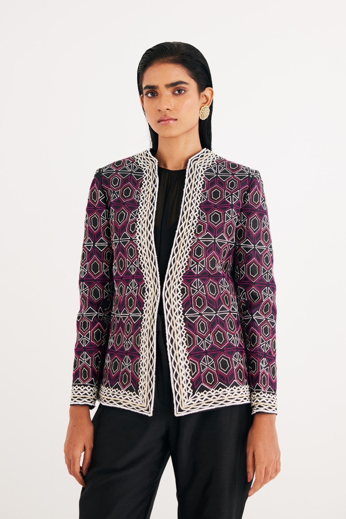 Black and Pink Mughal Jaal Jacket