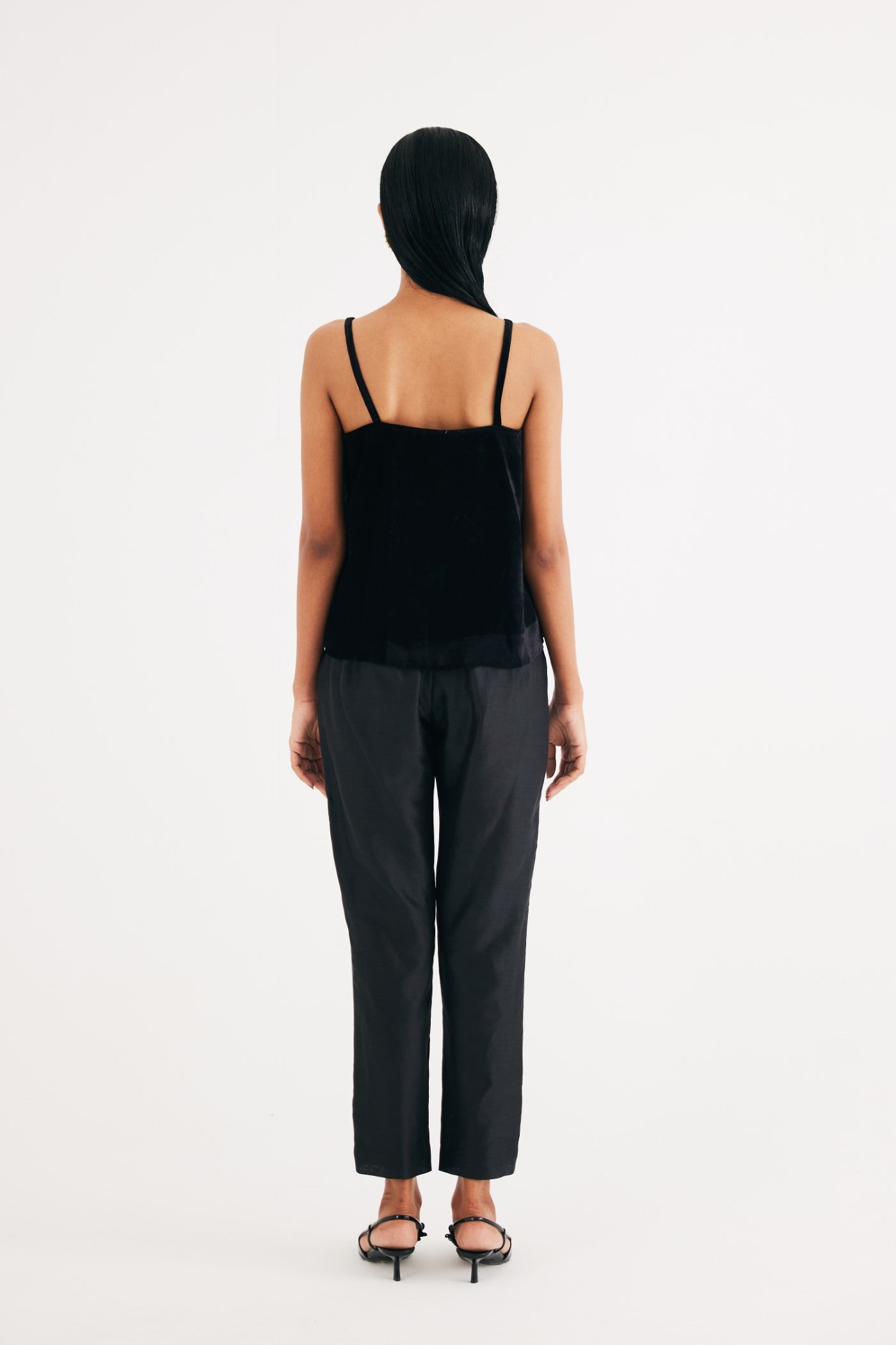 Black Silk Velvet Spaghetti Top