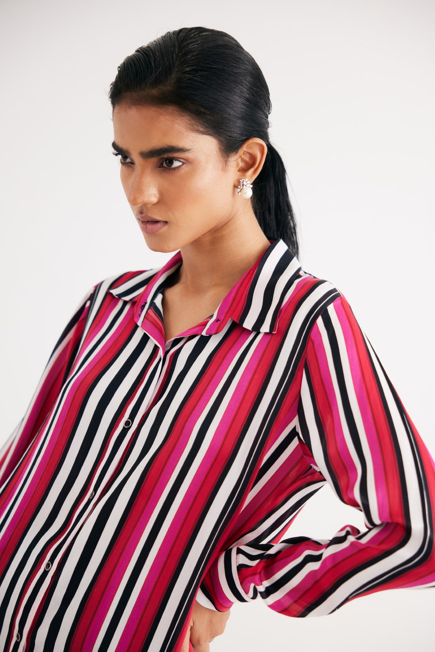 Pink Stripe Satin Silk Shirt