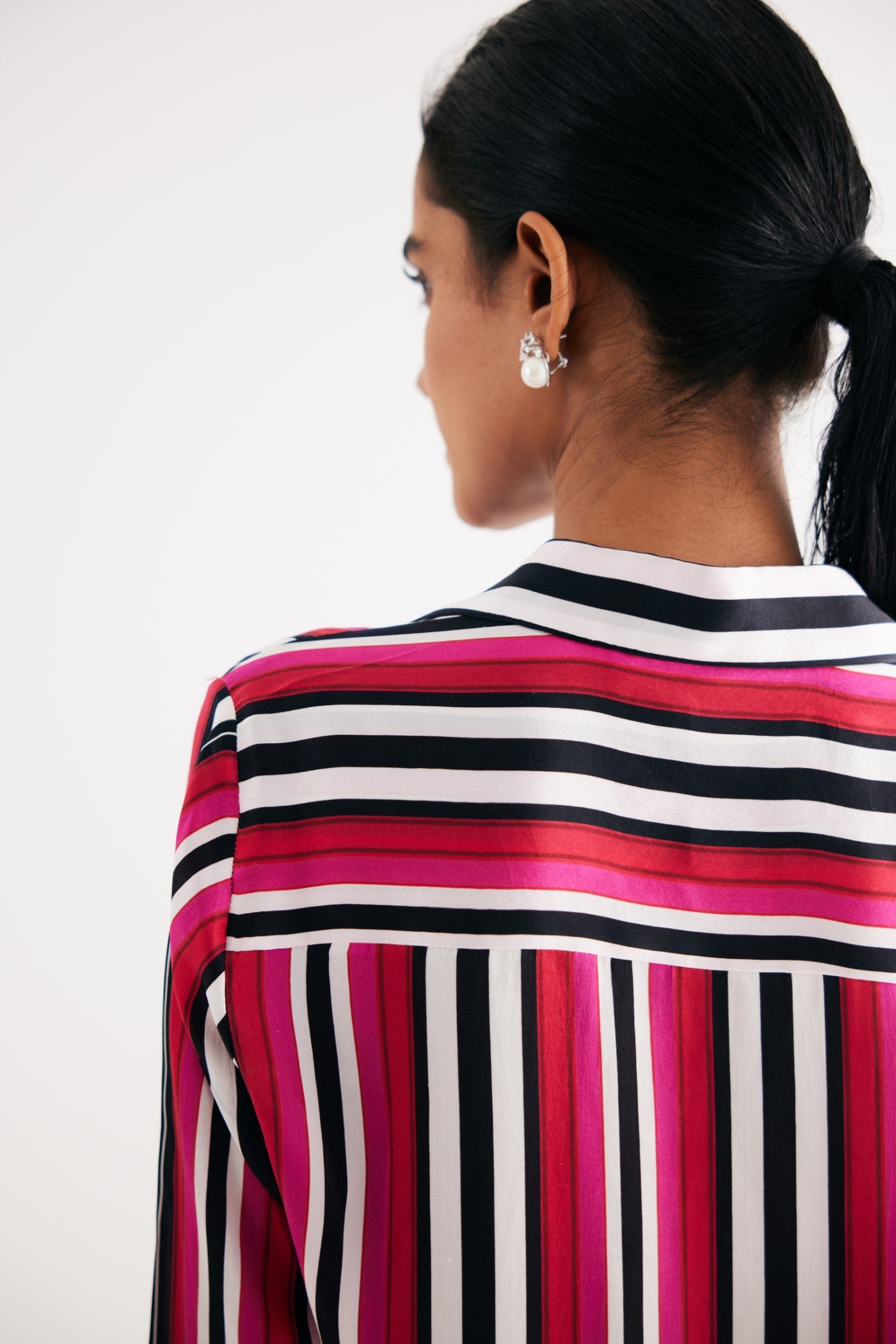 Pink Stripe Satin Silk Shirt