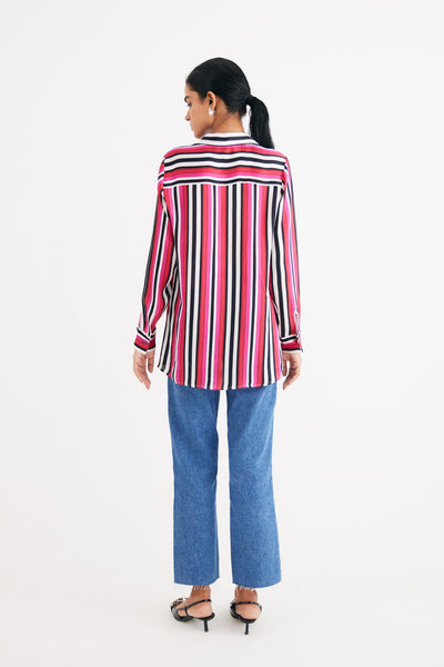 Pink Stripe Satin Silk Shirt