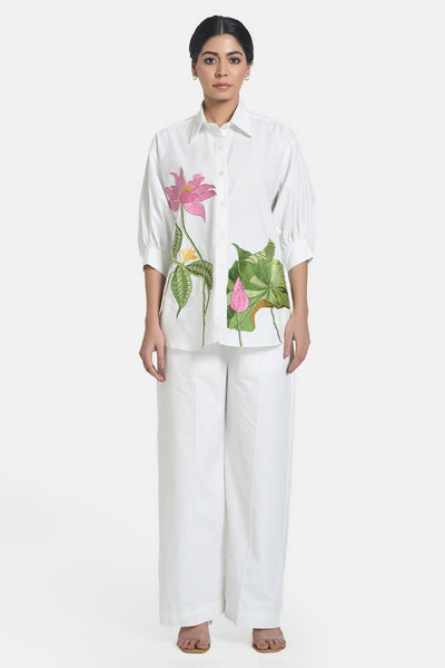 White Lotus Oversized Embroidered Shirt