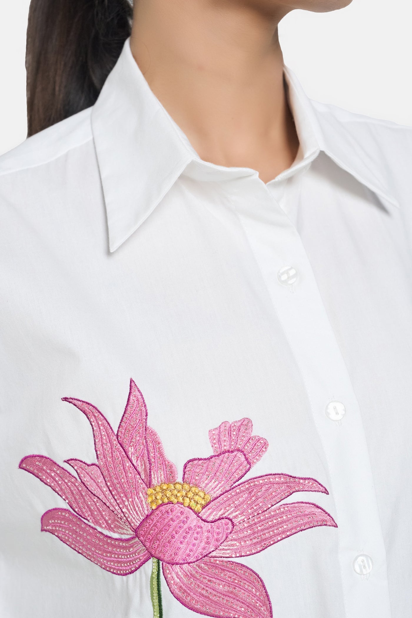 White Lotus Oversized Embroidered Shirt