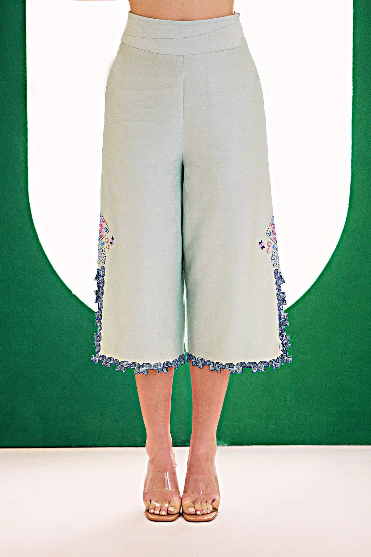 Mint Embroidered Dreamer Cape, Spaghetti And Culotte Set