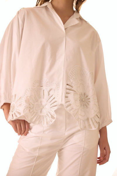 White Oversized Bloom Cutwork Shirt