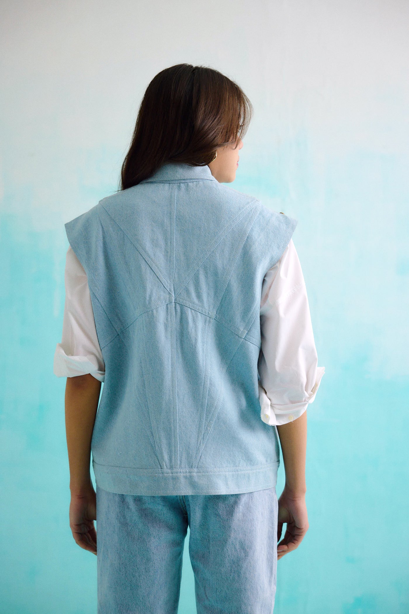 Denim Sleeveless College Jacket