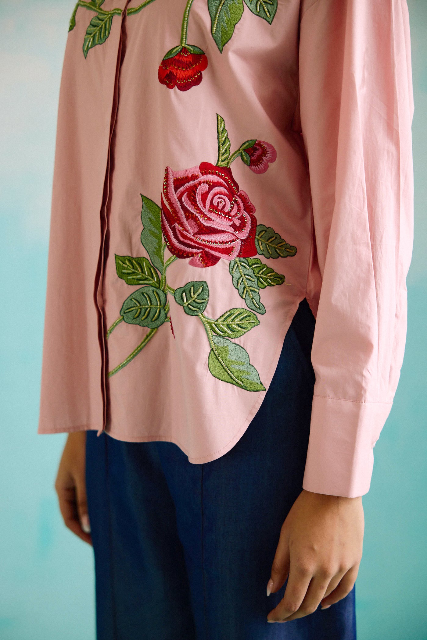 Blush Pink Oversized Embroidered Shirt