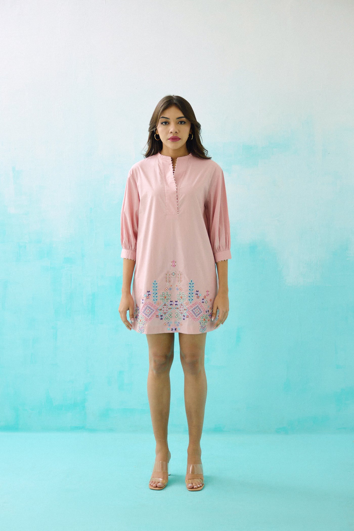 Blush pink cotton embroidered idealist shift dress