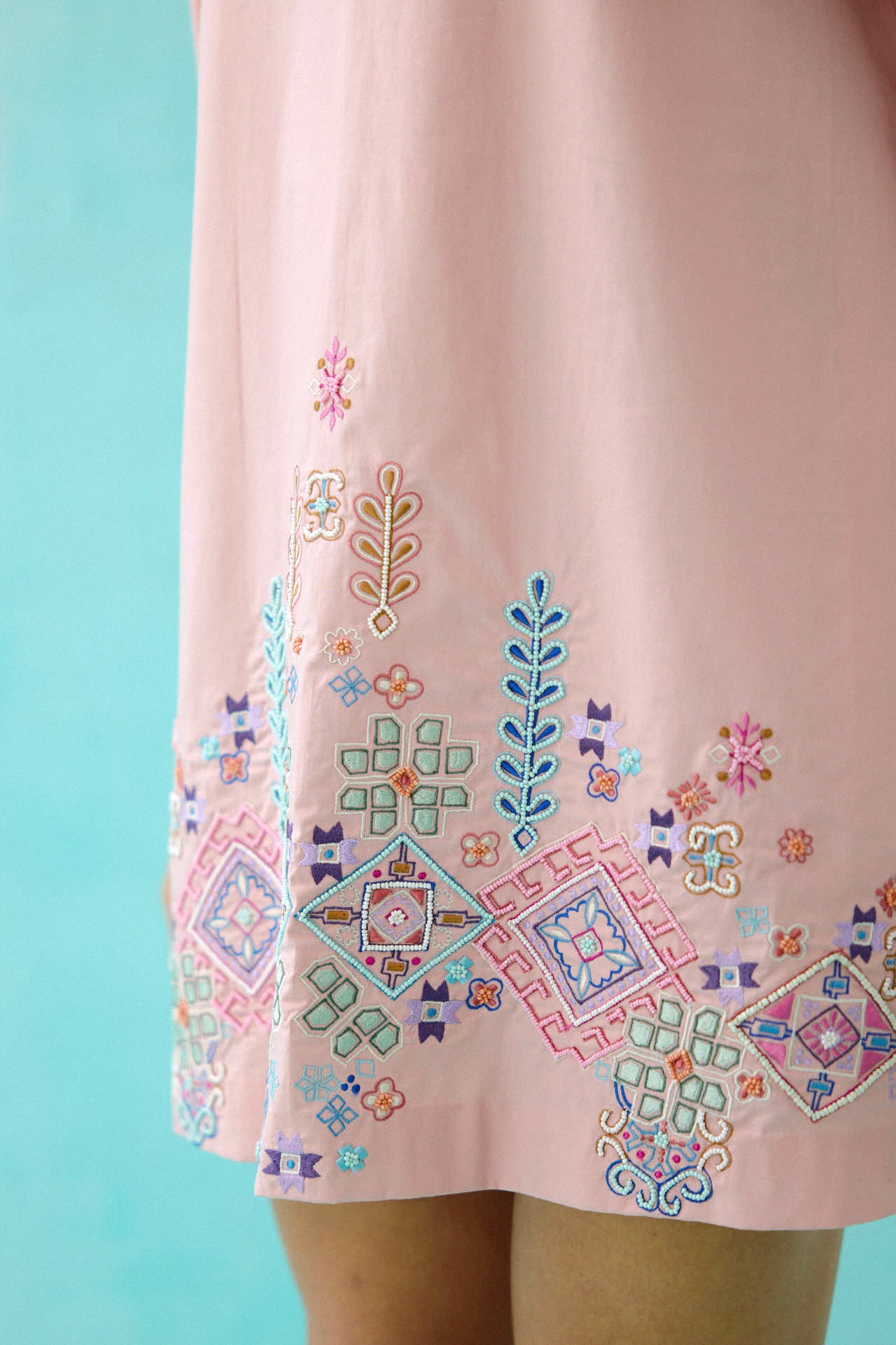 Blush pink cotton embroidered idealist shift dress