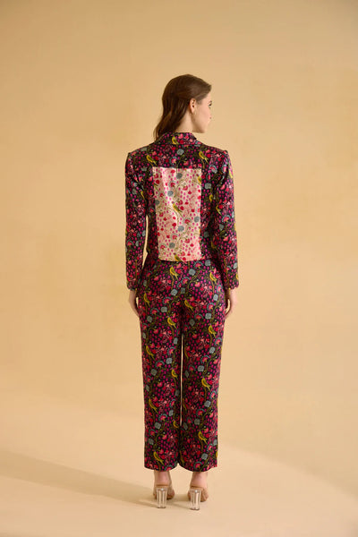 Black and White Parrot Print Biker Jacket & pants Set