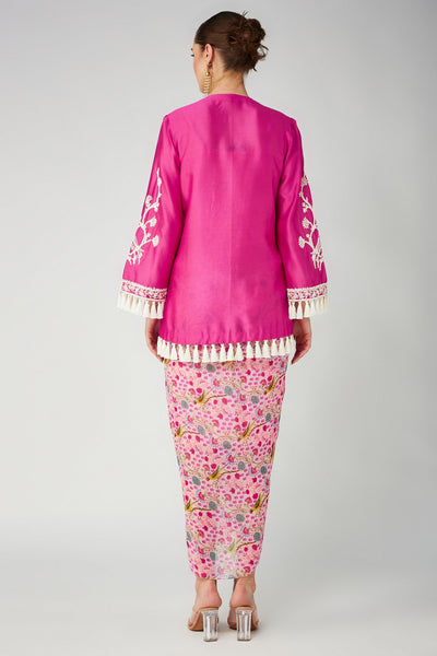 Rani pink Chanderi Silk Drape Skirt