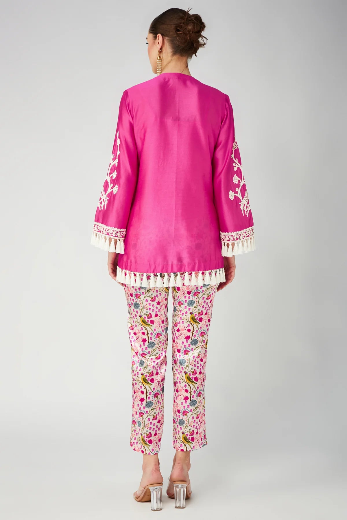Rani Pink Chanderi Silk Embroidered Kurta Shirt & Pant Set