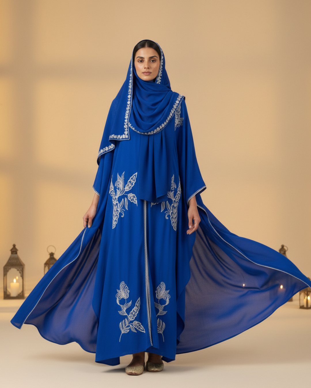 Silk hand emroidered cape sleeve dress