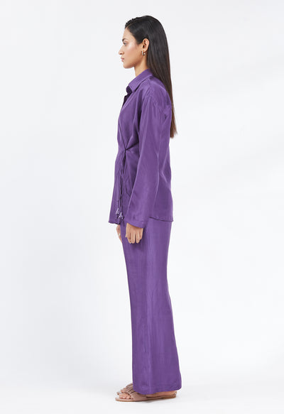 Peri Winkle Silk Wrap Shirt & Pant Set