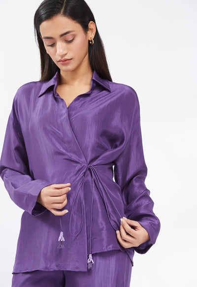 Peri Winkle Silk Wrap Shirt & Pant Set