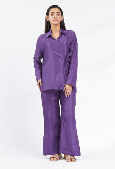 Peri Winkle Silk Wrap Shirt & Pant Set