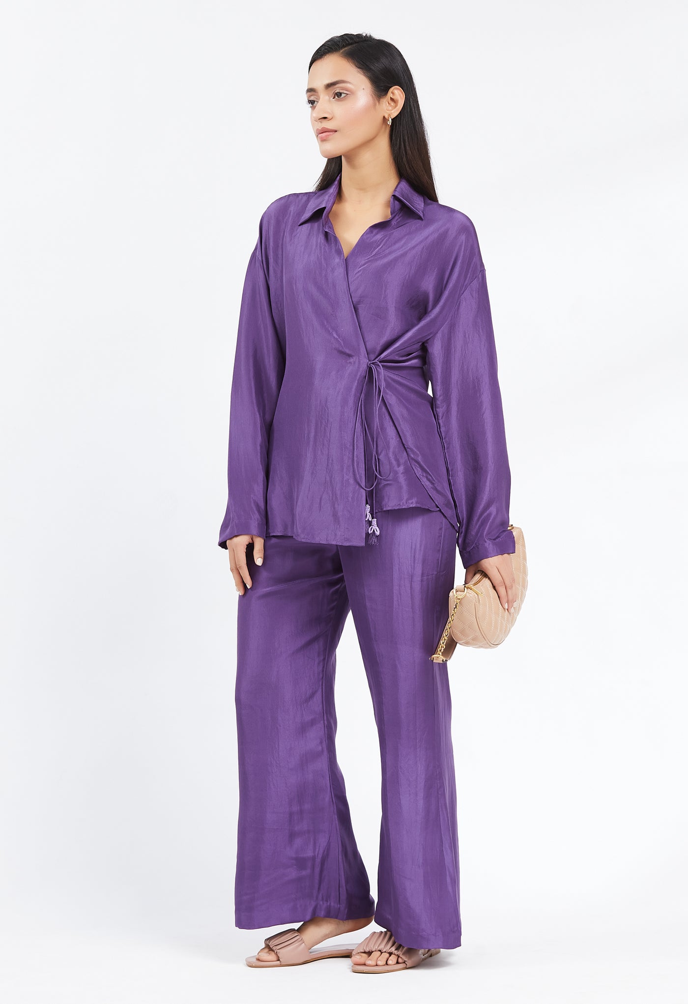 Peri Winkle Silk Wrap Shirt & Pant Set