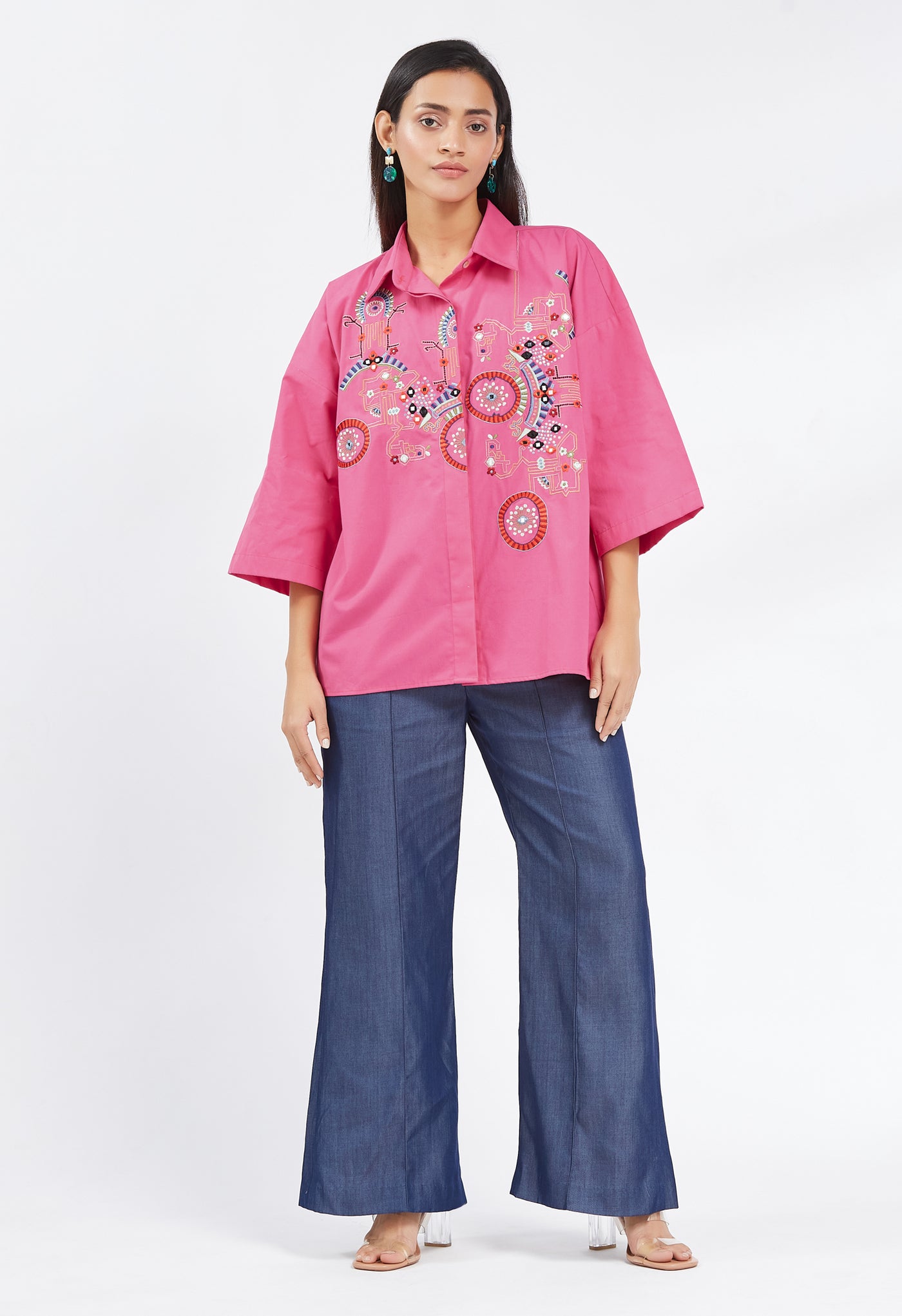 Pink Multi Colour Embroidered Shirt