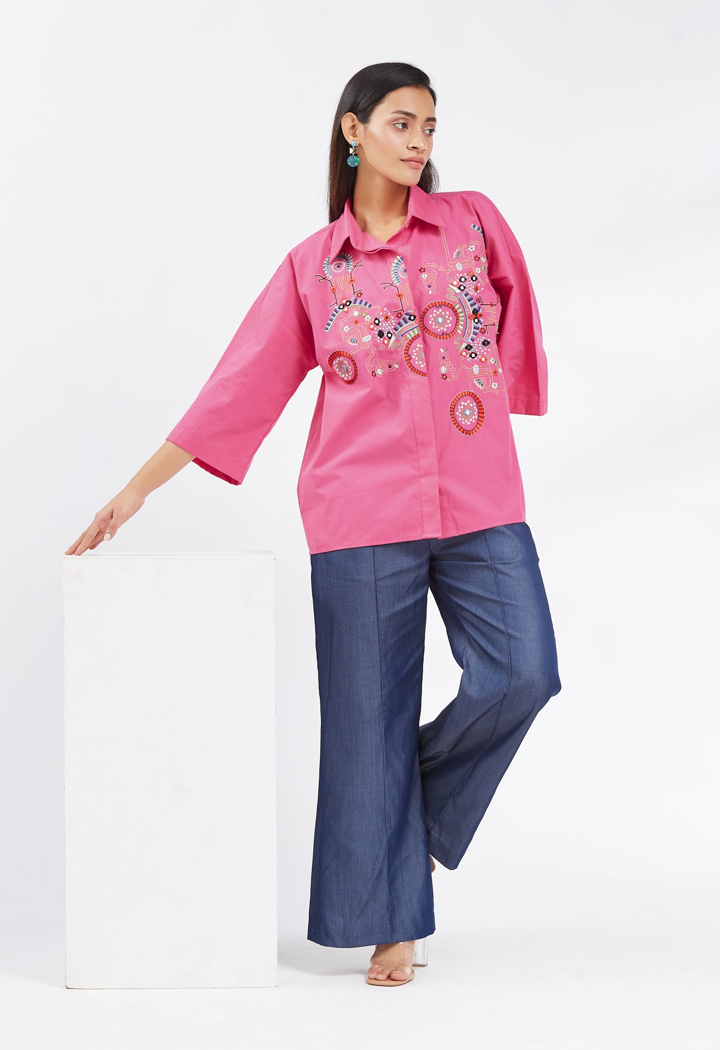 Pink Multi Colour Embroidered Shirt