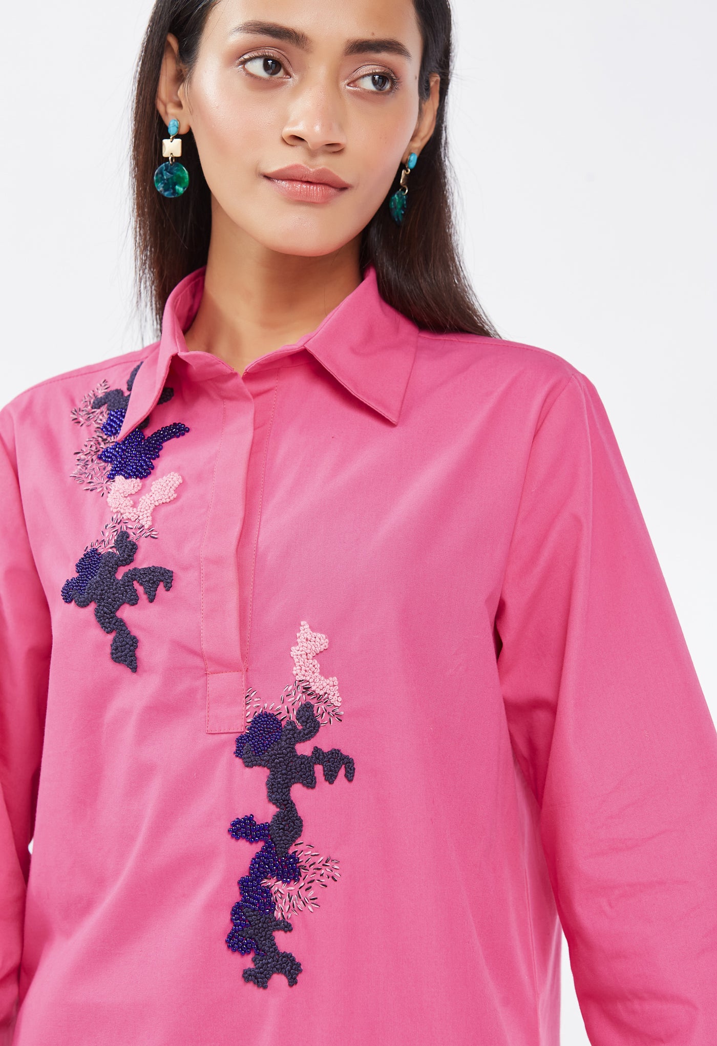 Pink Hand Embroidered Kurta Shirt