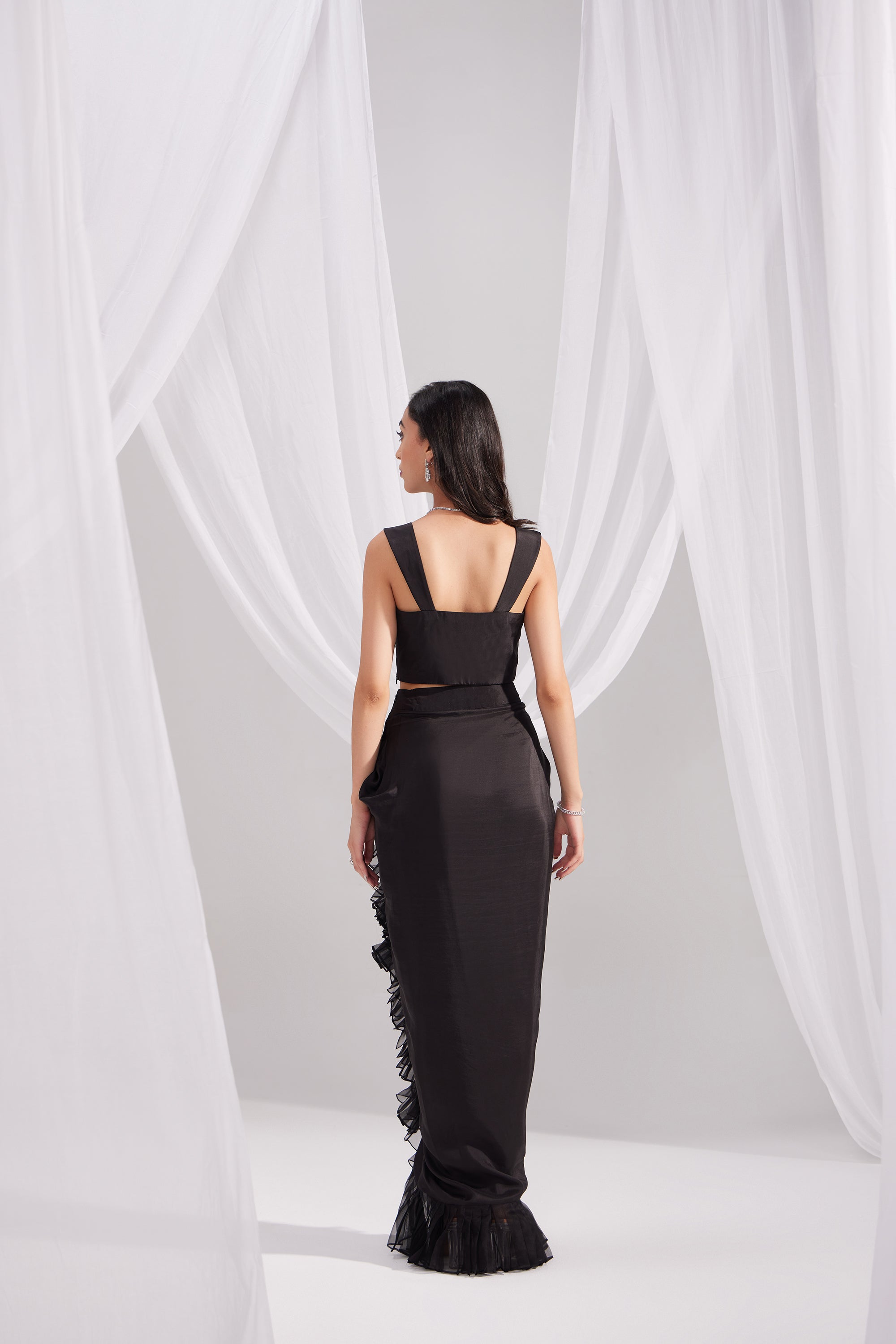 Black Embroidered Silk Bustier